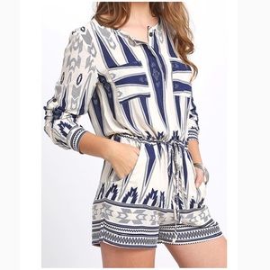 Navy White Pattern Romper